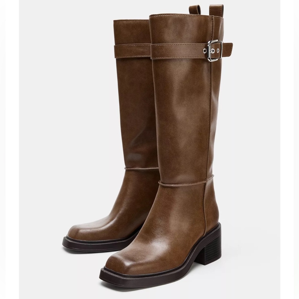 Zara High Shaft Topstitched Boots in brown size 7.5 US